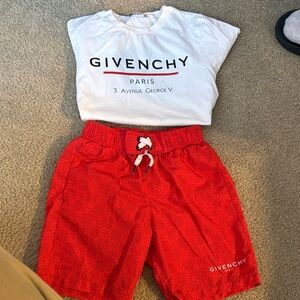 Givenchy White Tee and Red Shorts Ensemble